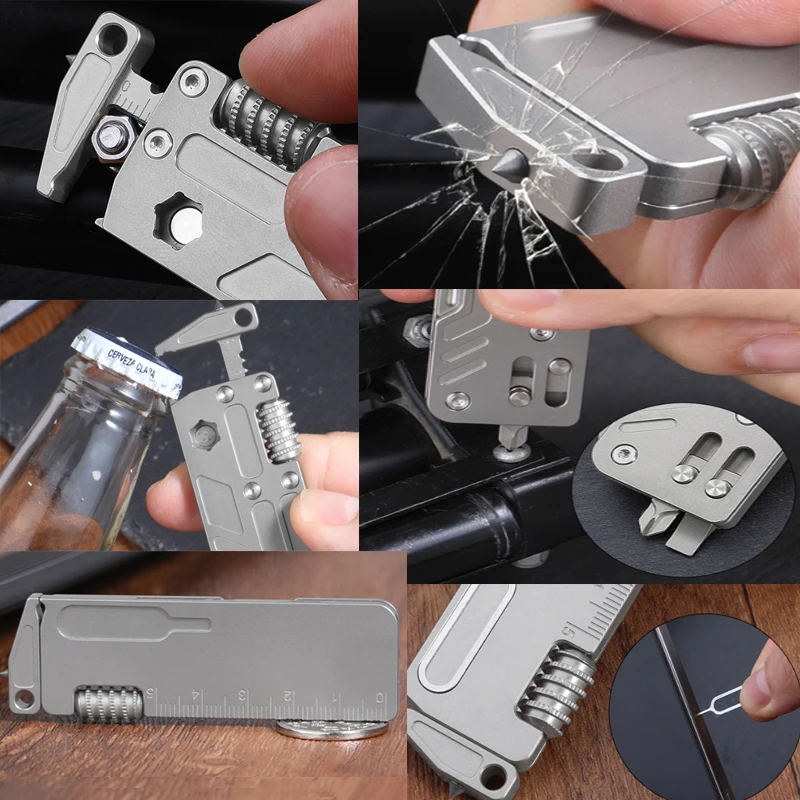 Titanium Multi Tool 10 in 1 Wrench with Bottle Opener Window Breaker Screwdriver Ruler EDC Survival Camping Accessory view 2
