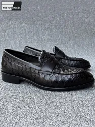 New Mens Real Snake Skin Loafers Slip On Business Work Formal Shoes Spring Fashion Groom Genuine Leather Wedding Dress Shoes