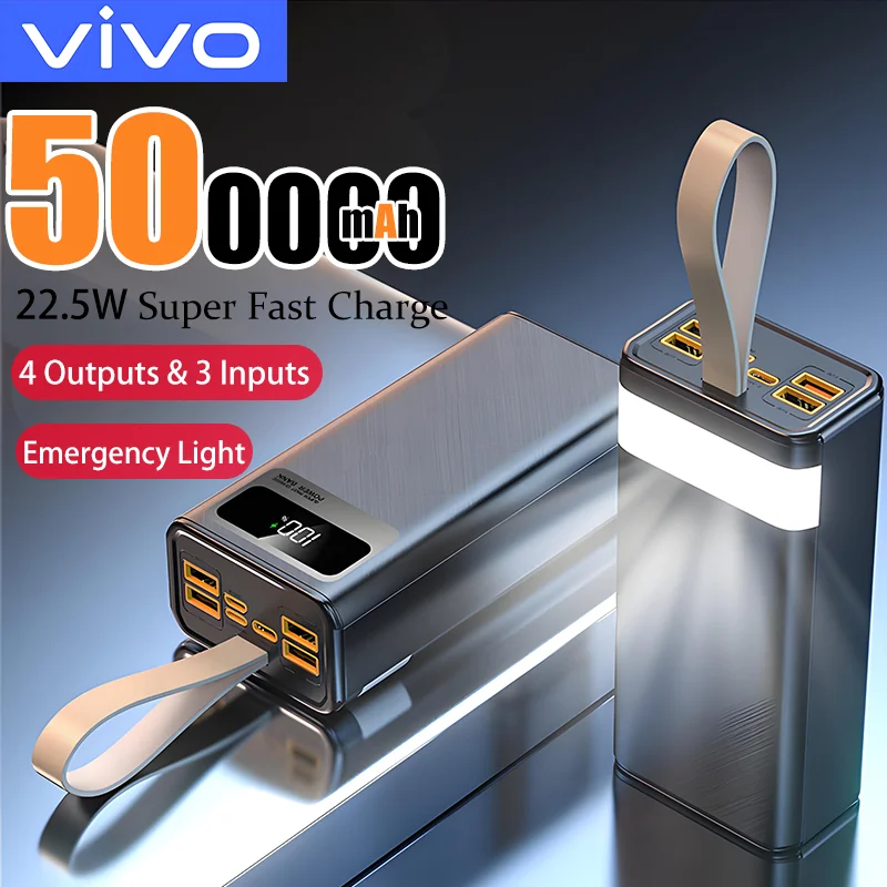 

Внешний аккумулятор VIVO 500000 мАч с большой емкостью, быстрой зарядкой, цифровым дисплеем и 4 встроенными кабелями для iPhone и Samsung