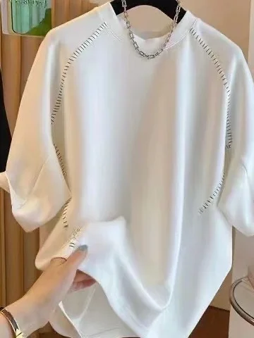 

Neutral Pure Color round Ne ort Sve T-irt Brand Tag Cut Design Breathable Cotton Casual Top for Men And Women