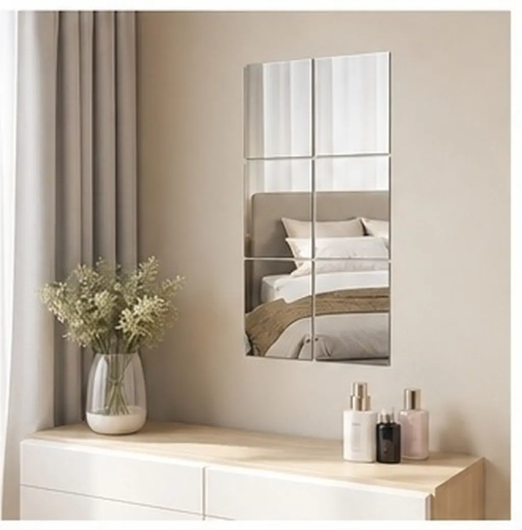 8Pcs Mirror Wall Sticker Shatterproof Rectangle Self Adhesive Acrylic Sheets DIY Mirror Effect Home Decoration