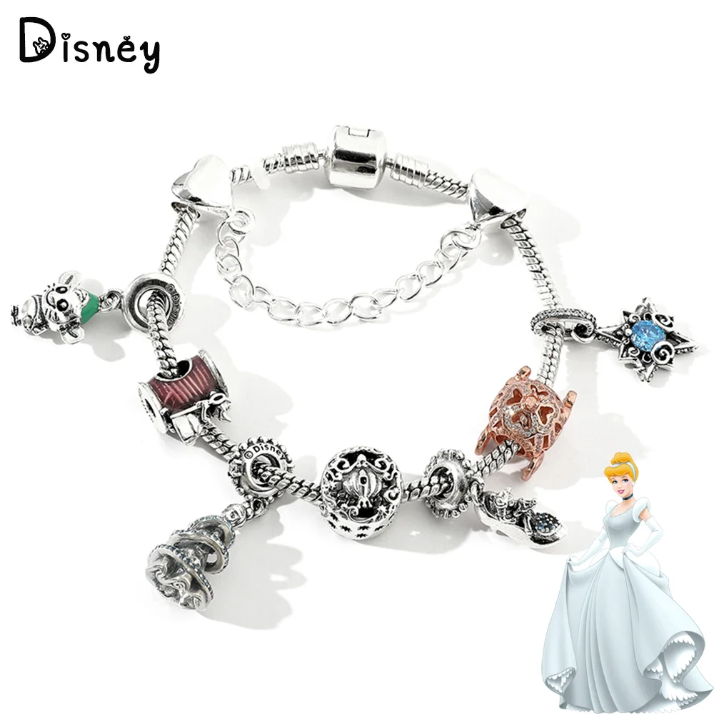 Disney Movie Cinderella Bracelet Designer Charms Jewelry Crystal Bracciali Donna Luxury Silver Plated Bangles Jewelry Gifts