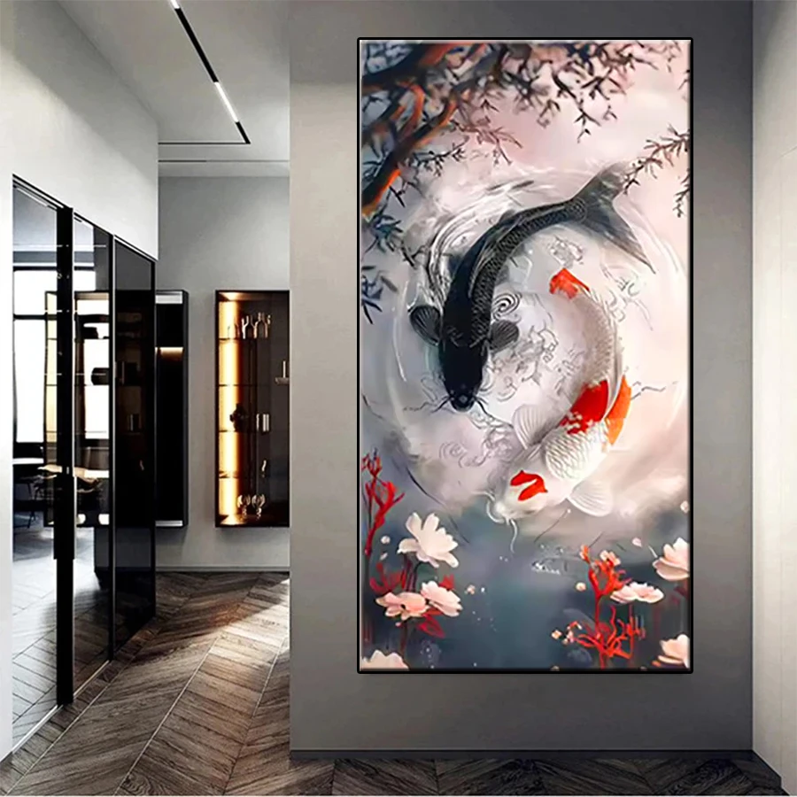5D Diamond Painting Kit New Rich and Prosperous Koi Flower Tree Art Full Diamond DIY Art Crafts Home Adult Decoration Gift
