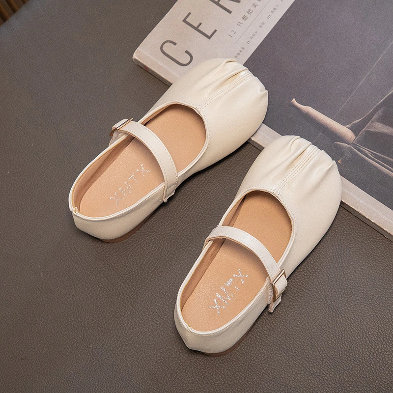 

2023 New Pleated Chic Girls Casual Shoes Kids Shoes Hook & Loop Buckle Cute Princess Shoes Children Moccasin Shoes Spring Summer