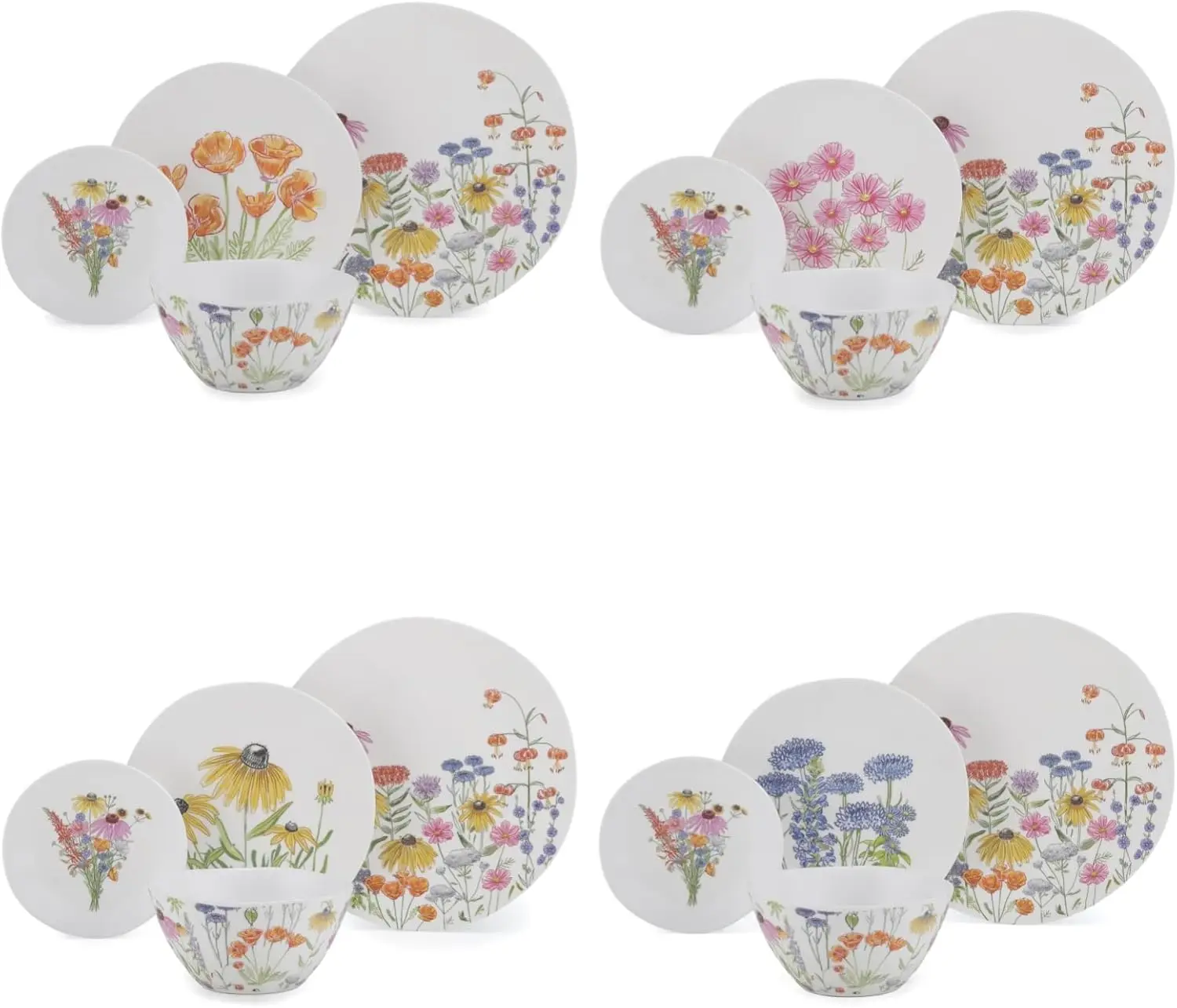 طقم أواني طعام من الميلامين الزهري، 16 قطعة لـ 4 أشخاص، أدوات مائدة للاستخدام الداخلي والخارجي، أطباق وأطباق غير منتظمة الشكل غير قابلة للكسر #5