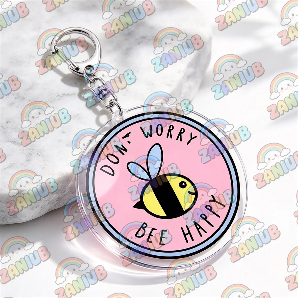 Dont Worry Be Happy Happiness Bee Keychains for Accessories Smiley Positivity Bag Charm Key Chain Smile Keyrings Friends Gifts
