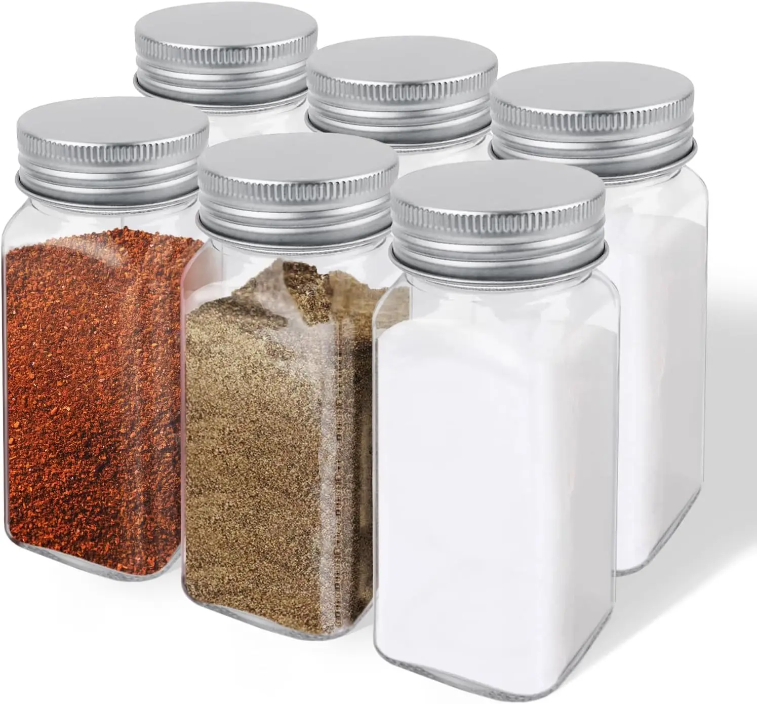 4oz Glass Spice Bottles with Shaker Lids, Square Air-Tight Containers for Salt Pepper, Set of 6 120ml Kitchen Storage