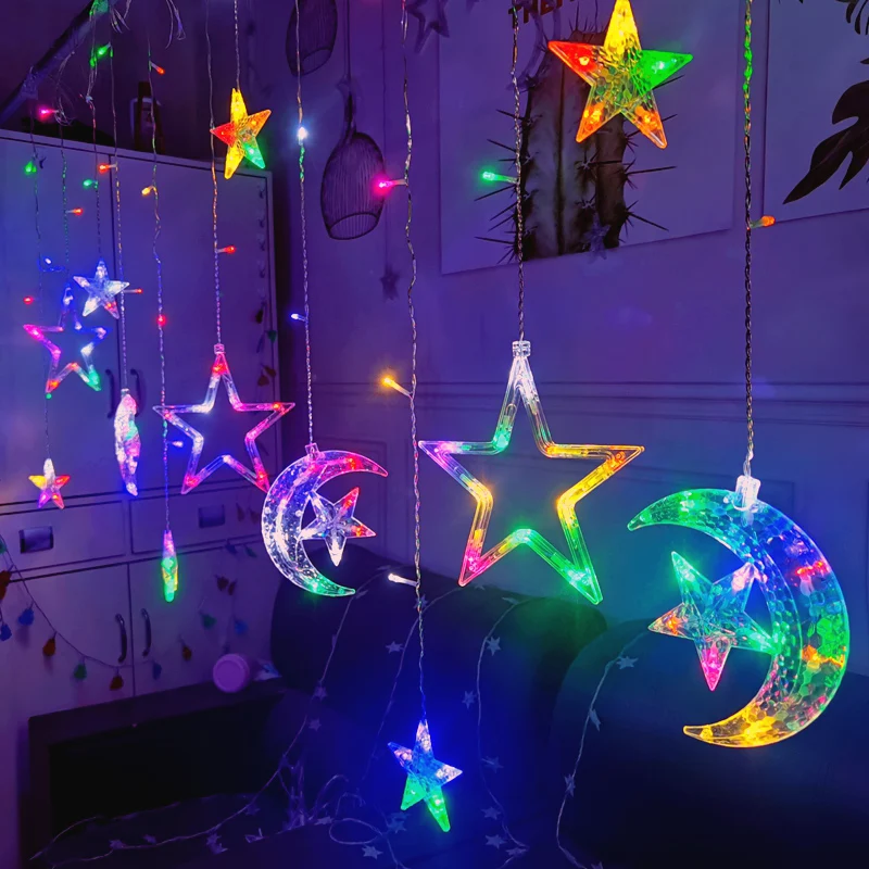 LED Moon Star Ramadan Decoration 2023 Garland Curtain String Fairy Lights Christmas Eid Mubarak Islam Muslim Eid Al Adha Decor