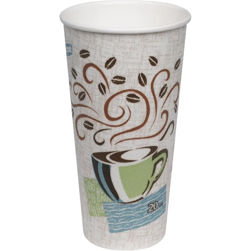 

PerfecTouch 20 oz Paper Coffee Cups By GP PRO, Coffee Haze Design, 500 Count (25 Disposable Cups Per Sleeve, 20 Sleeves Pe