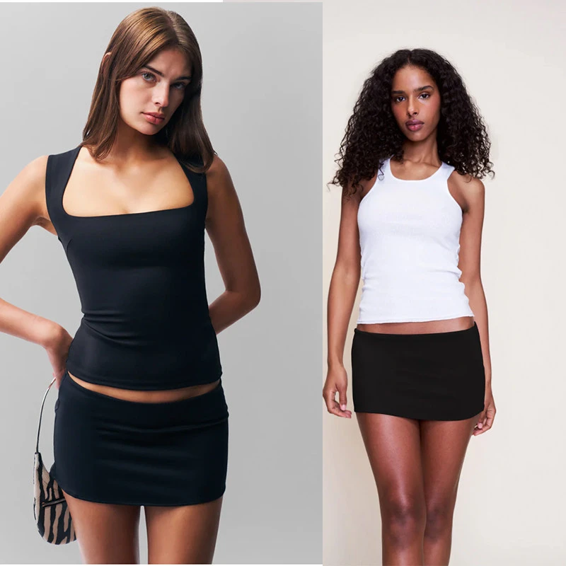 Guizio Low-Waist Elastic Short Skirt American Style Hot Girl Slim Fit Versatile Mini A-Line Skirt with Safety Shorts Inside