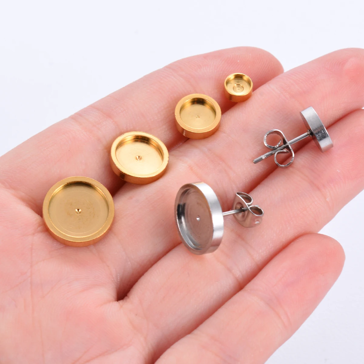 10Pcs(5 Pairs) Round Base Blank Stainless Steel Earrings Gold Steel Color for DIY Handmade Earrings Making Supplies Ear Jewelry