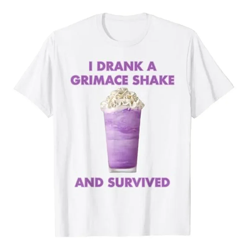 Funny  I Drank A Grimace Shake and Survived T-Shirt Graphic Tee Tops Shakes Lover Short Sleeve Blouses Summer Fashion Sayings