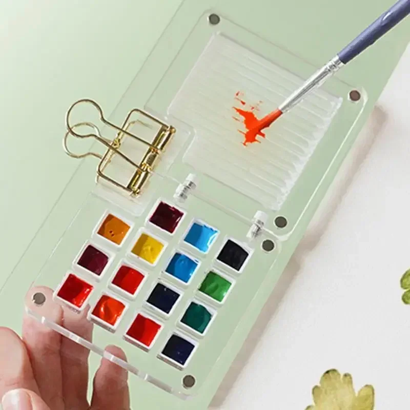 Watercolor Paint Palette Case Multi-compartment Acrylic Tray Travel Watercolor Tray Palette for Traveling Outdoor Home Offices