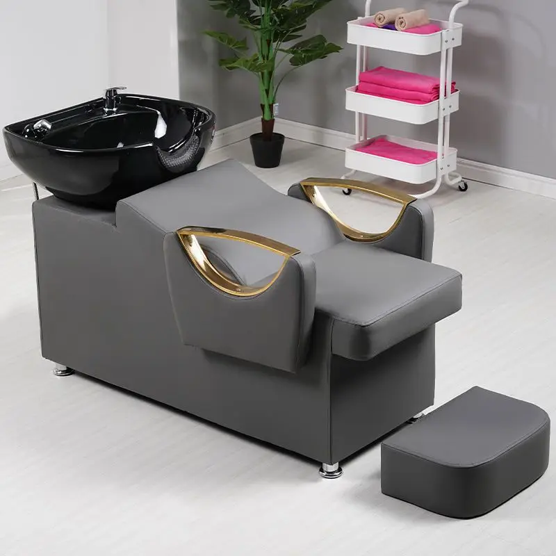 Hair Salon With Head Therapy Hair Recliner  Shampoo Bed Salon Shampoo Chair Bed With Ceramic Sink