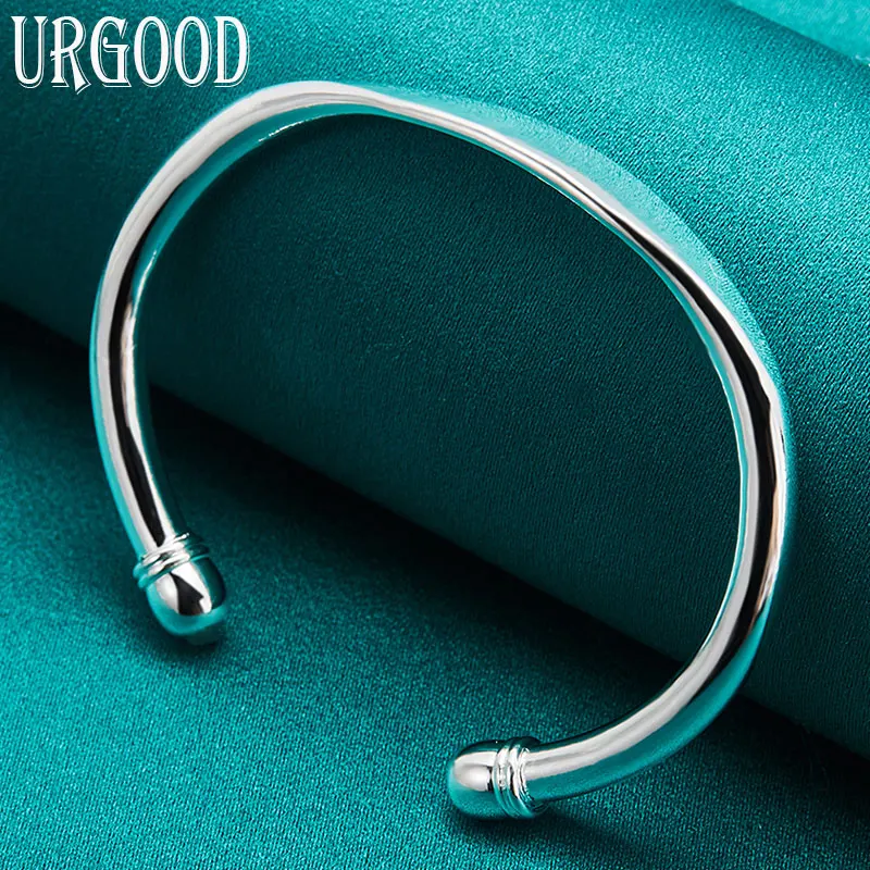 

925 Sterling Silver Geometry Open Bangle For Women Man Party Engagement Wedding Romantic Fashion Jewelry Gift