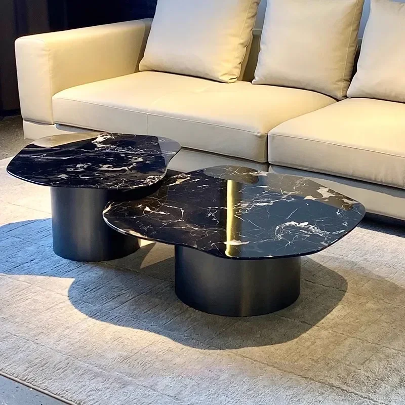 

1PJ12Natural black rose luxury stone coffee table special-shaped Italian minimalist combination coffee table
