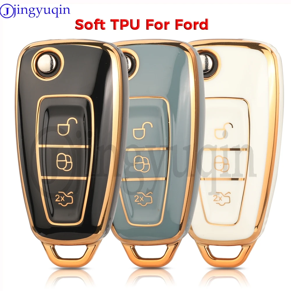 

jingyuqin Soft TPU 3 Buttons For Ford Ranger C-Max S-Max Focus Galaxy Mondeo Transit Tourneo Custom Car Remote Key Case FOB