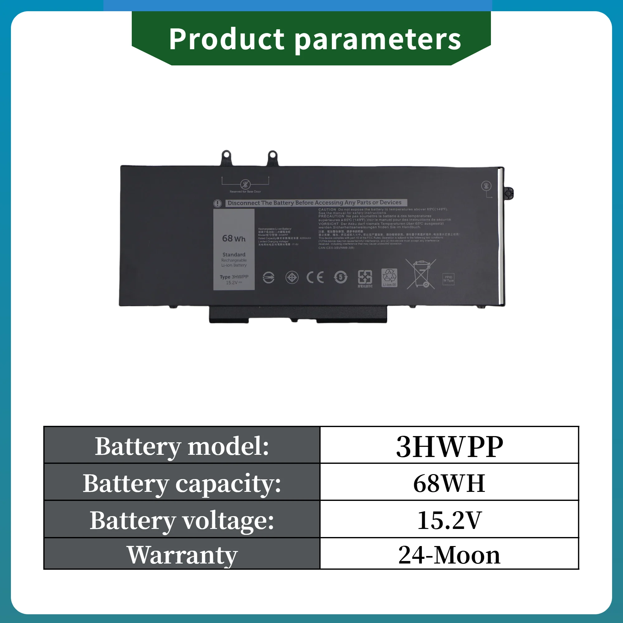 Factory Direct! 3HWPP Laptop Battery for Dell Precision 3541 3550 3551 for Dell Latitude 5401 5501 5410 5411 5510 5511 1VY7F