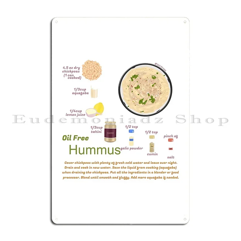 Healthy Hummus Recipe Metal Plaque Poster Wall Plaque Poster Wall Cave Personalized Club Tin Sign Poster