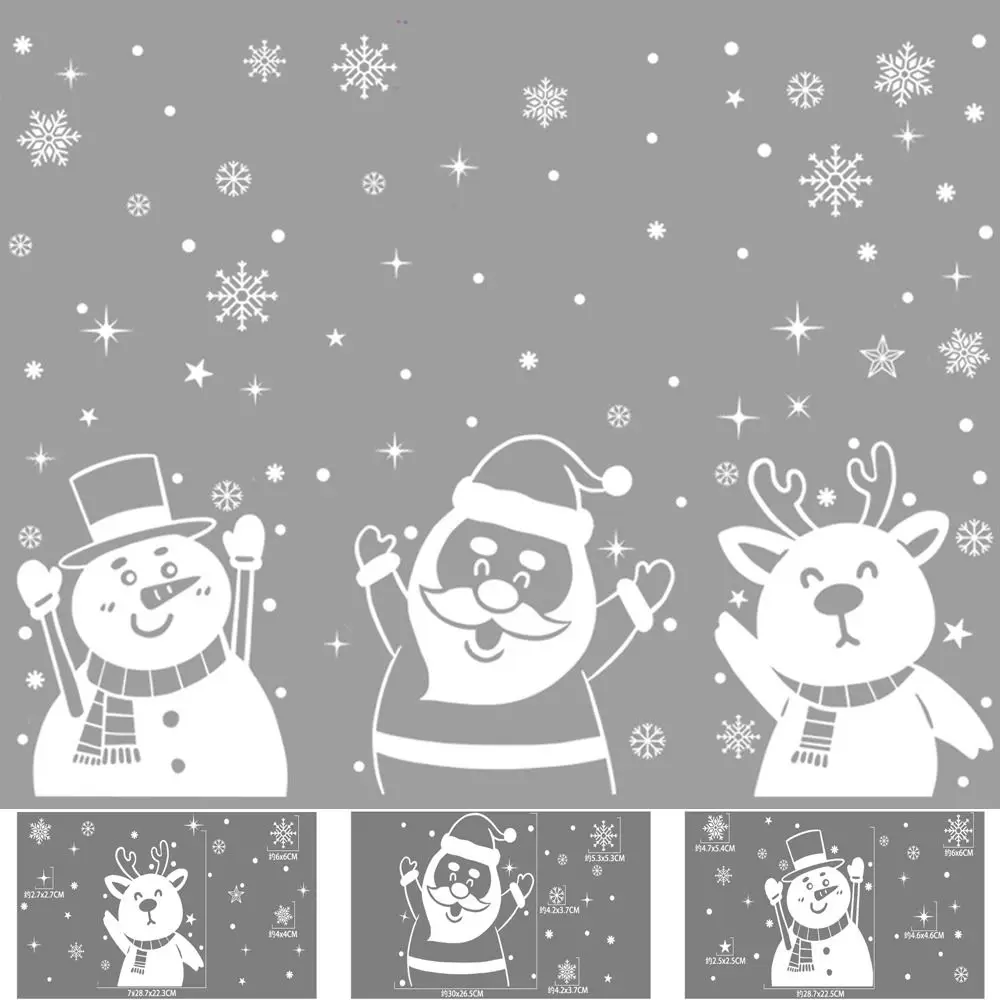 Ornaments White Christmas Window Stickers Santa Claus Snowman Christmas Wall Sticker Elk Cling New Year