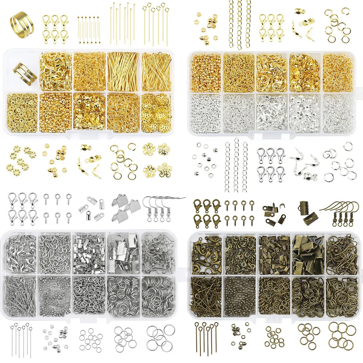 Boxed Metal Lobster Clasps Open Jump Rings Crimp Flower Spacer Beads Set For Diy Bracelet Necklace Jewelry Making Kits Supplies