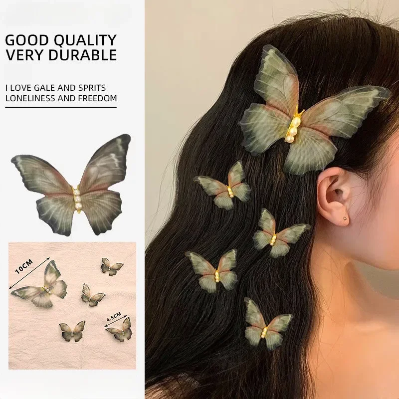 Double Layer Tulle Butterfly Hair Clip Sweet and Super-Fairy Butterfly Fragment Hair Forest Style Bangs Clip Head Decoration