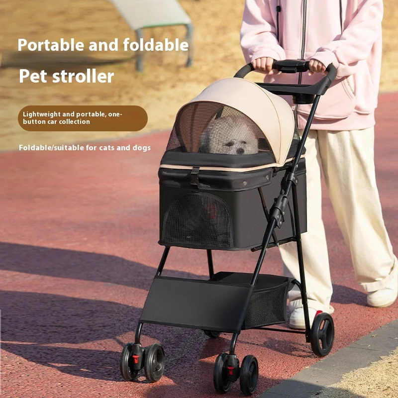 

Small and medium-sized dog pet cart Corgi Teddy lightweight can be folded with one click dog cat out cart dog carrier