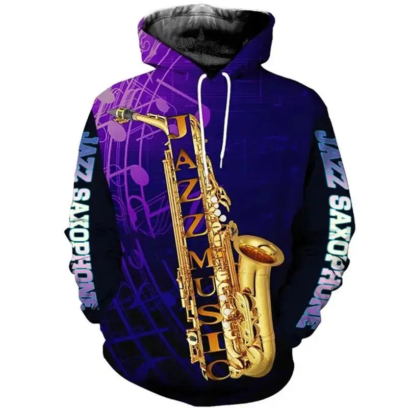 

Men's Sweatshirts 3D Printing Sax Music Graphic Hoodies For Men Fashion Long Sleeves Oversized Pullovers Sweatshirts Streetwear