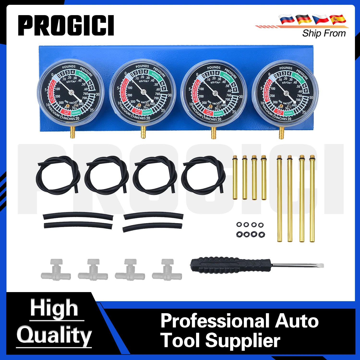 PROGICI Kit de synchronisation de carburateurs de moto 4 cylindres avec manomètre de synchronisation et équilibreur à vide (sans boîte)