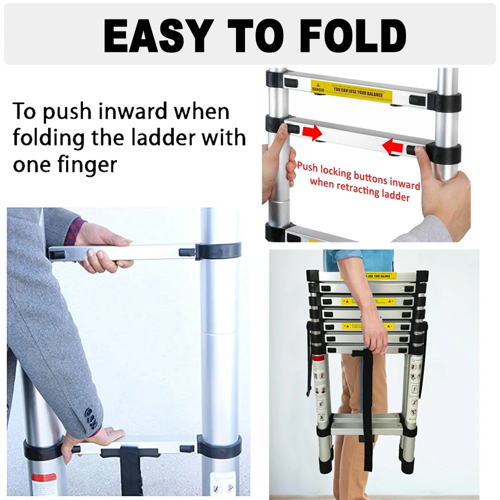 4/5/6 Step Folding Extension Ladder, Aluminum Portable Compact Safety Loft Ladders, 330 LBS Max Load, EN131