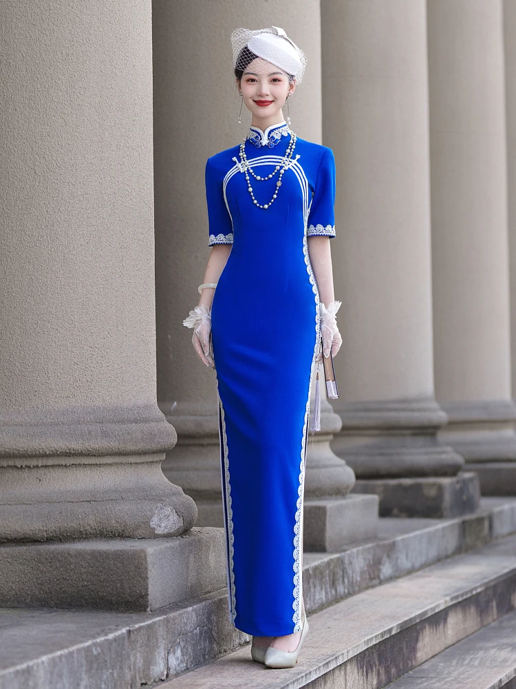 

Ele Pure Color Young Sle High Slit Stage Performance Traditional Chinese Costume Anti-Wrinkle Retro Faion ow