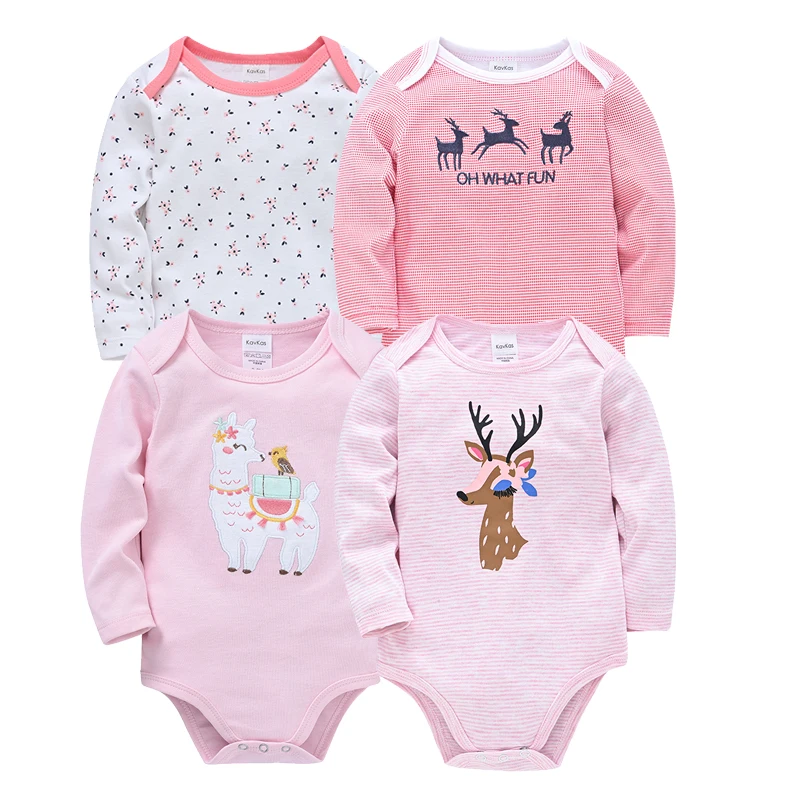 4 개/대/세트 아기 소녀 의류 붉은 사슴 크리스마스 귀여운 인쇄 아기 Bodysuit 긴 소매 어린이 Rompers 면화 3-12M