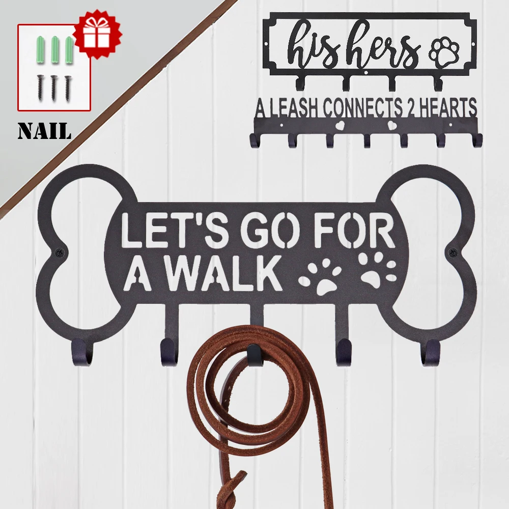 4/5/7 Hooks Metal Pet Dog Leash Hanger Hook Dog leash Wall Rack Holder With Free Nail Hang Key Pockets Holder Pet Accessories