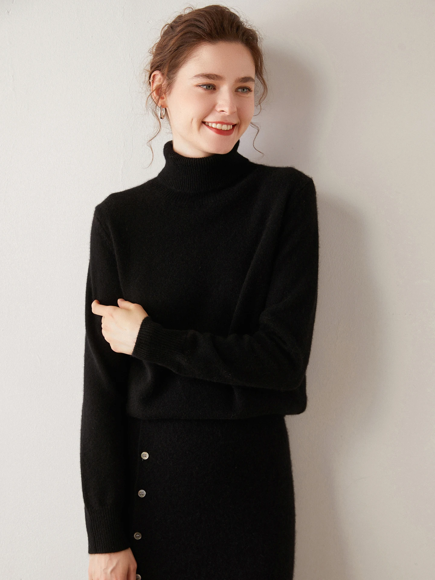 

Новый роскошный женский модный пуловер из 100% кашемира с высоким воротом, однотонный вязаный толстый теплый мягкий топ, осенне-зимняя повседневная одежда