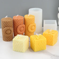 Geometry Honeycomb Candle Silicone Mold Square Beehive Soap Resin Plaster Mould Flower Cylinder Chocolate Making Home Decor Gift