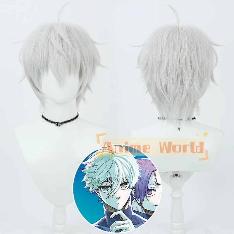 Anime Blue Lock Seishiro Nagi Cosplay Wig Short Silver White Warping Heat Resistant Man Wig