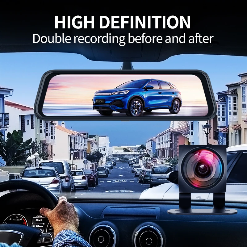 12.7 Inch Mirror Camera for Car Touch Screen Video Recorder Rearview Mirror Dash Cam Front and Rear Camera Mirror DVR Black Box