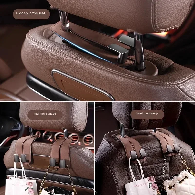 Car Seat Back Double Hook Customized Seat Back Hook Suede Hook For Car Metal Hook Hanger Vehicle Accessories Interior Car Tools