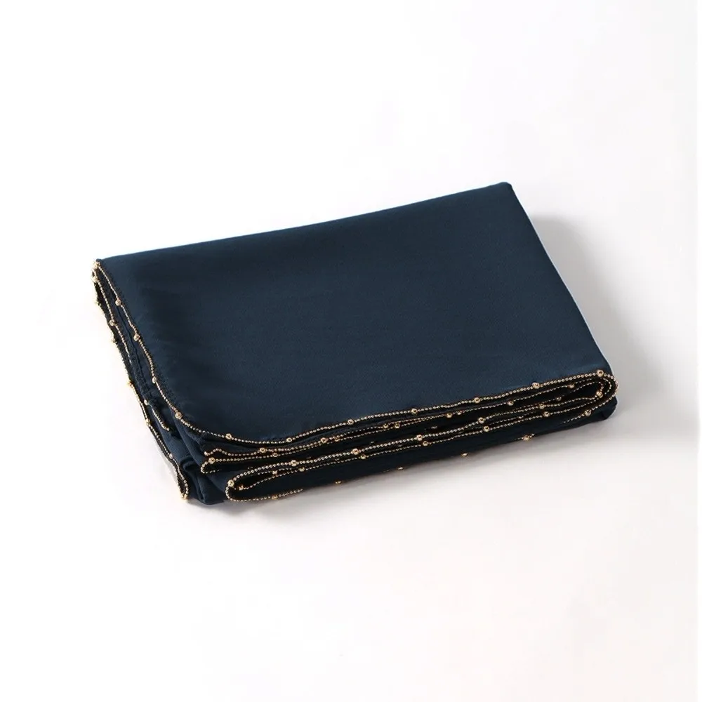 

Модный шифоновый шарф-платок с бисерной цепочкой, однотонный, длинный, для Рамадана, ветрозащитный, для улицы, головной убор, шифоновый хиджаб-вуаль