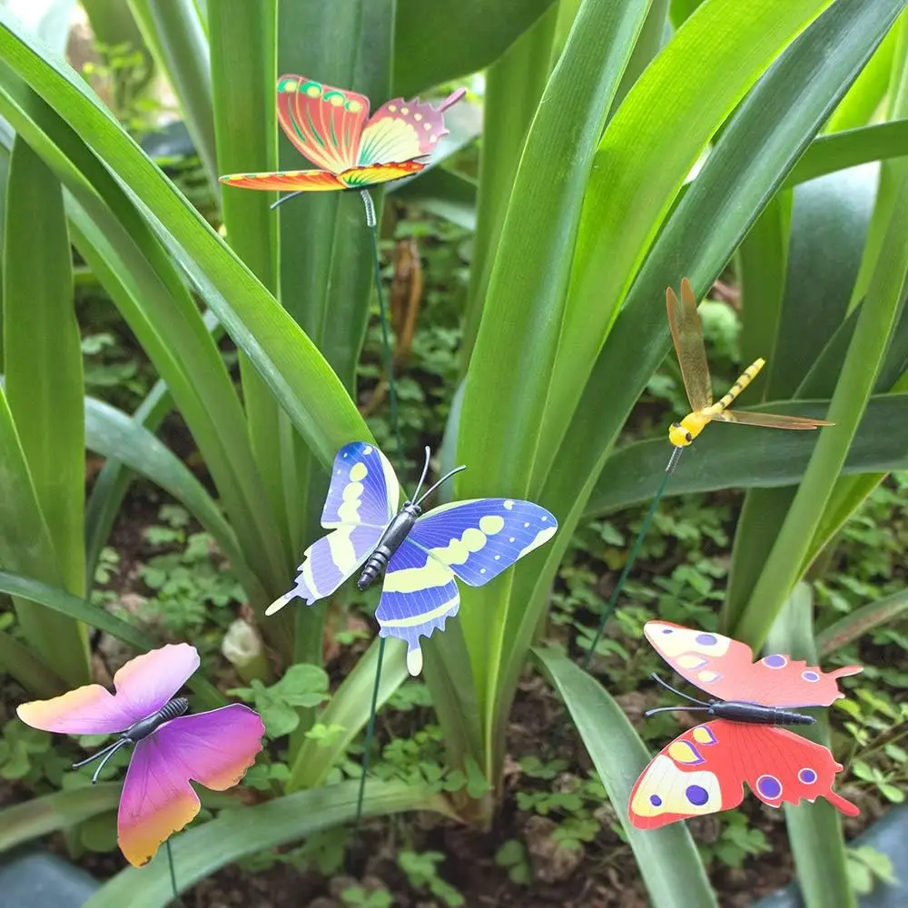 Set of 60 Garden Butterfly Stakes, Butterflies, Dragonflies, Ladybug Ornaments on Sticks, for Yard Party Lawn Decor