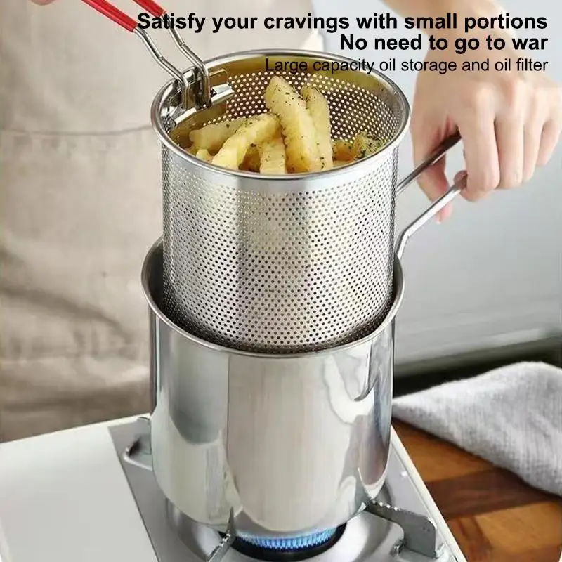 304 Stainless Steel Deep Fryer With Frying Basket Multifunction Small Pot For Kitchen Chicken Fish Cooking Tool