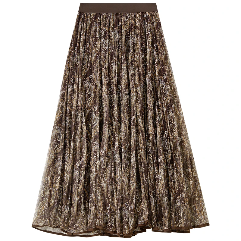 SENTUBILA Retro Long Skirt for Women 2026 High Waist Paisley Print Mesh A Line Skirt Vacation Casual Spring Clothing W61QL4968