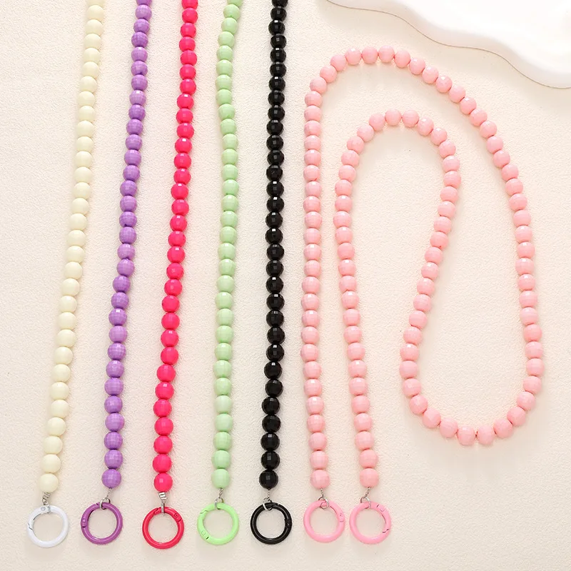 Acrylic Earth Beads Diagonal Cross Phone Case Hanging Rope Handmade Beaded Candy Color Pendant