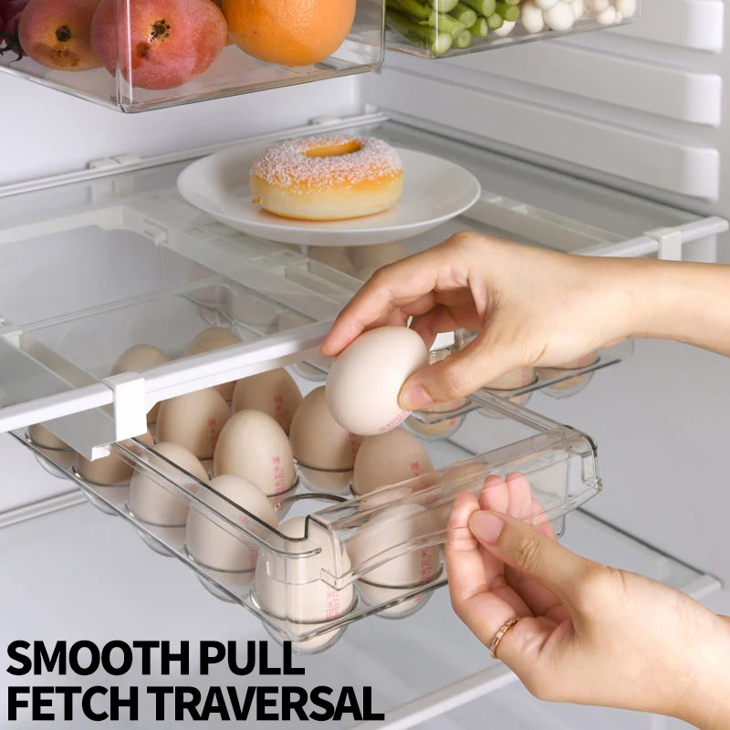 

Fridge Organizer Eggs Food Fruit Vegetable Storage Drawer Divided Refrigerator Slide Hanging Shelf Kitchen Organizers Holder