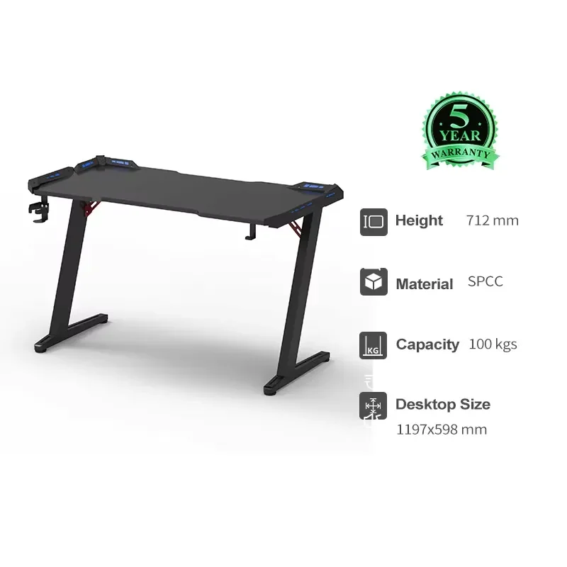 G25 Custom Z Shape Computer Gaming Table Electric Fixed Height Study Game Desk With RGB Light Hook Cup Holder for Home Office