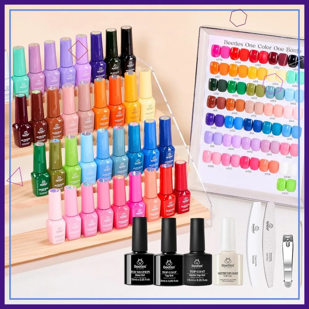 36 Color Gel Nail Polish Set with Base & Top Coats - UV LED Soak Off for Manicure Salon DIY Women Gift