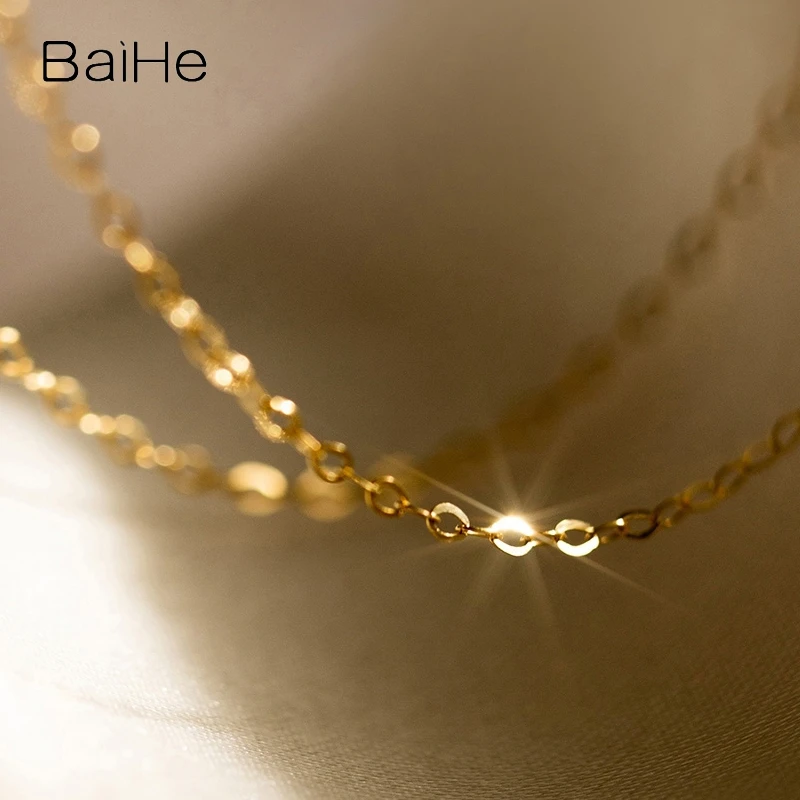 BAIHE Real O-shaped Chain 18K Gold Yellow Gold Necklace Women Men Female Vegetarian Chain White Rose Gold AU750 Fine Jewelry