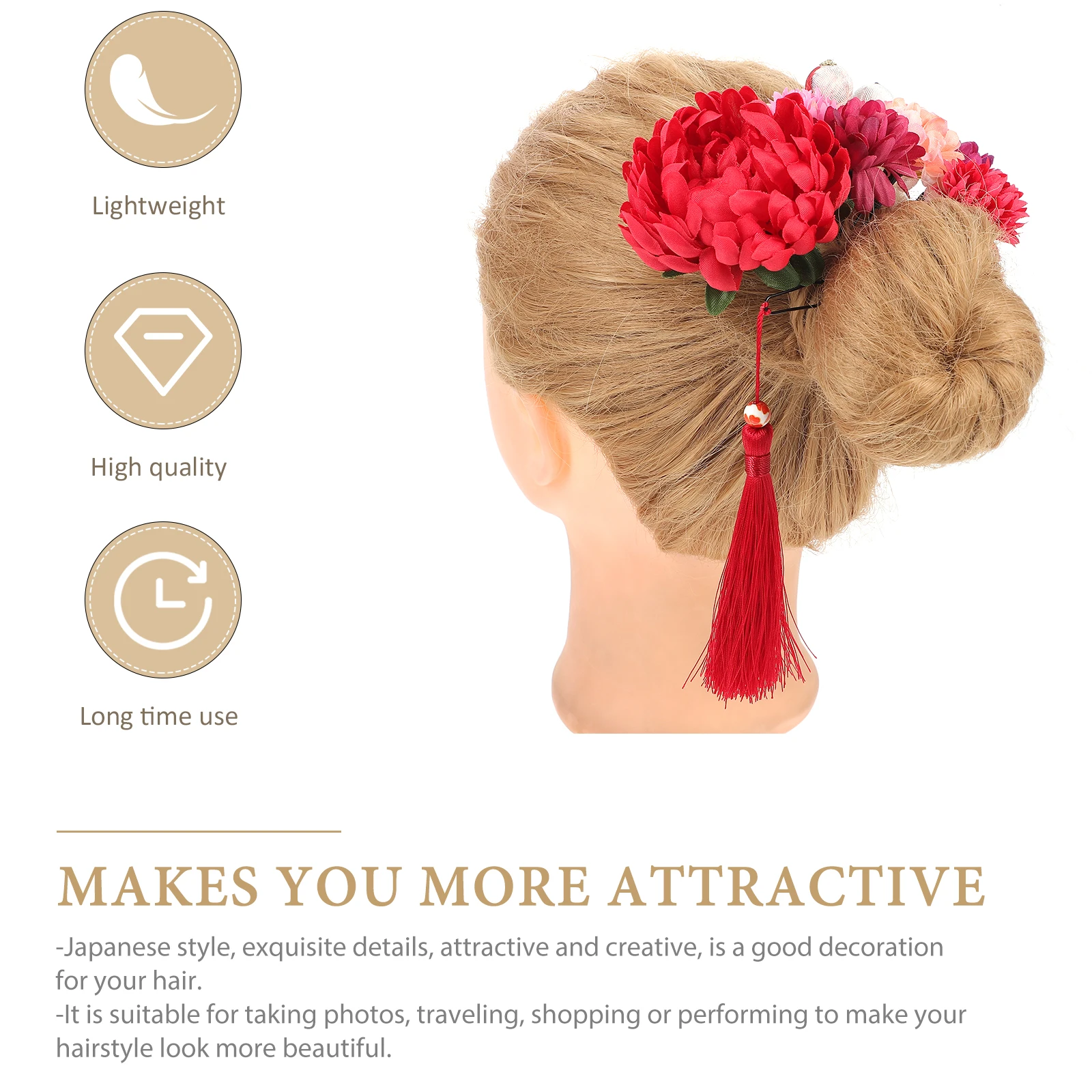 

9pcs Kimono Stick Cloth Flower Hair Decoration Japanese Style Tassel Hair Pin For Women Travel Photo Party Gift