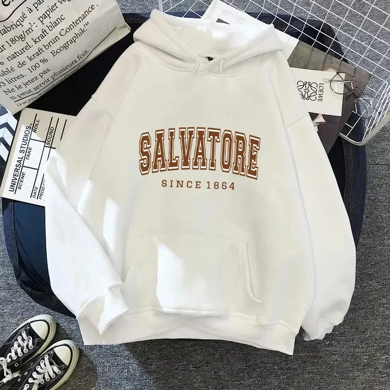 Salvatore Since1864 Men Printed Hoodie Vampire Diaries Jumper Vintage TVD Damon Stefan Crewneck Sweatshirt Fans Top Sweatshirt