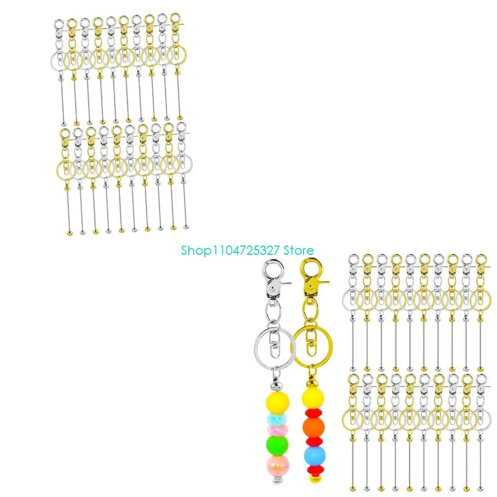 D8KF Customizing Beading Keychain Blank with Removable Ends for Easy Loading, Metal Key Rings and Swiveled Clasps for